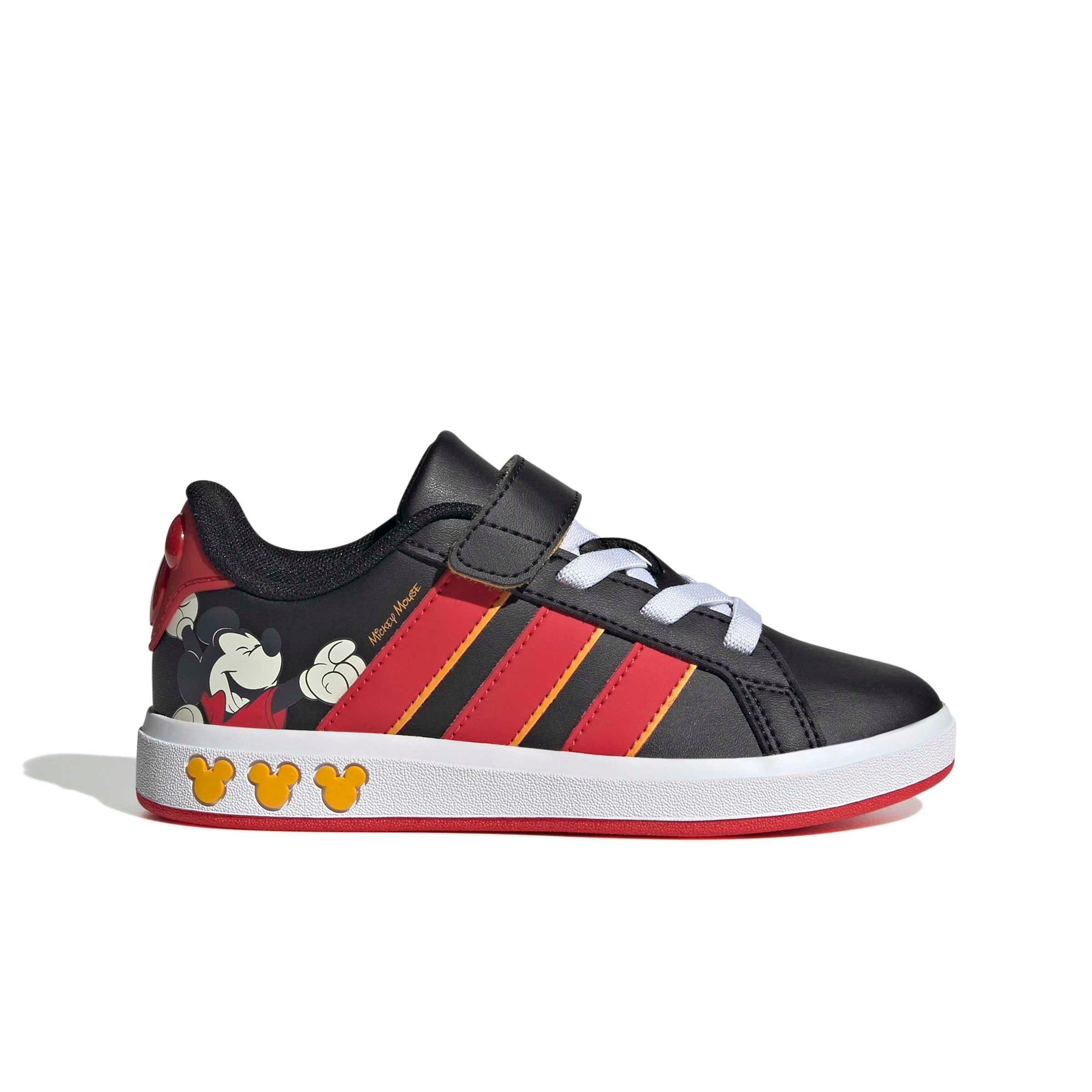 adidas Disney Mickey Mouse Grand Court "Core Black/Pure Ruby/Crew Yellow" Grade School Boys' Shoe - BLACK/RUBY/YELLOW
